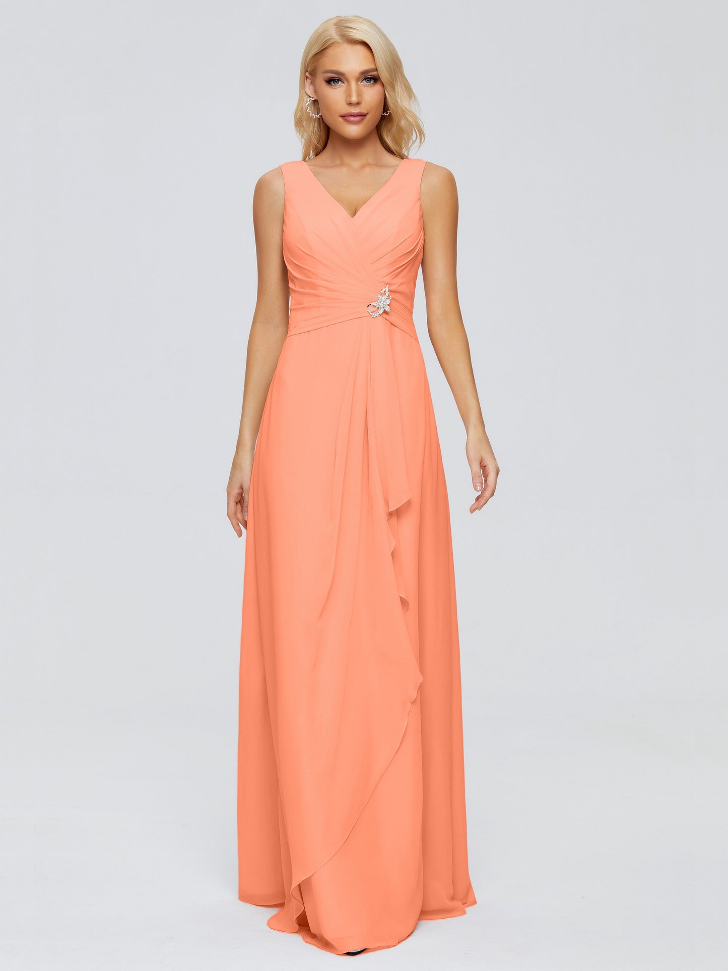 Maria V Neck Sleeveless Chiffon Bridesmaid Dresses