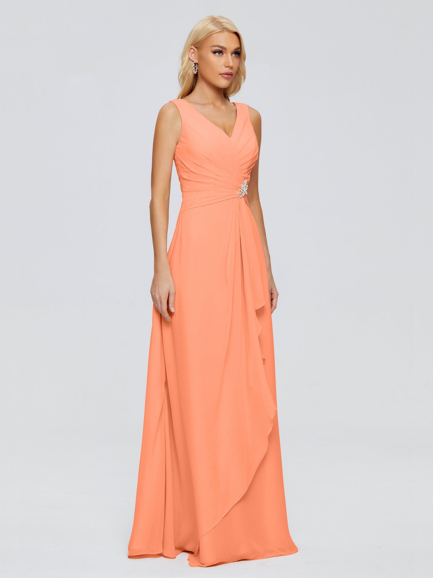 Maria V Neck Sleeveless Chiffon Bridesmaid Dresses