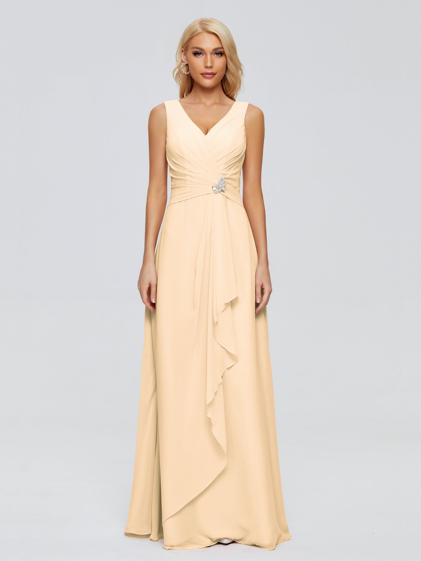 Maria V Neck Sleeveless Chiffon Bridesmaid Dresses