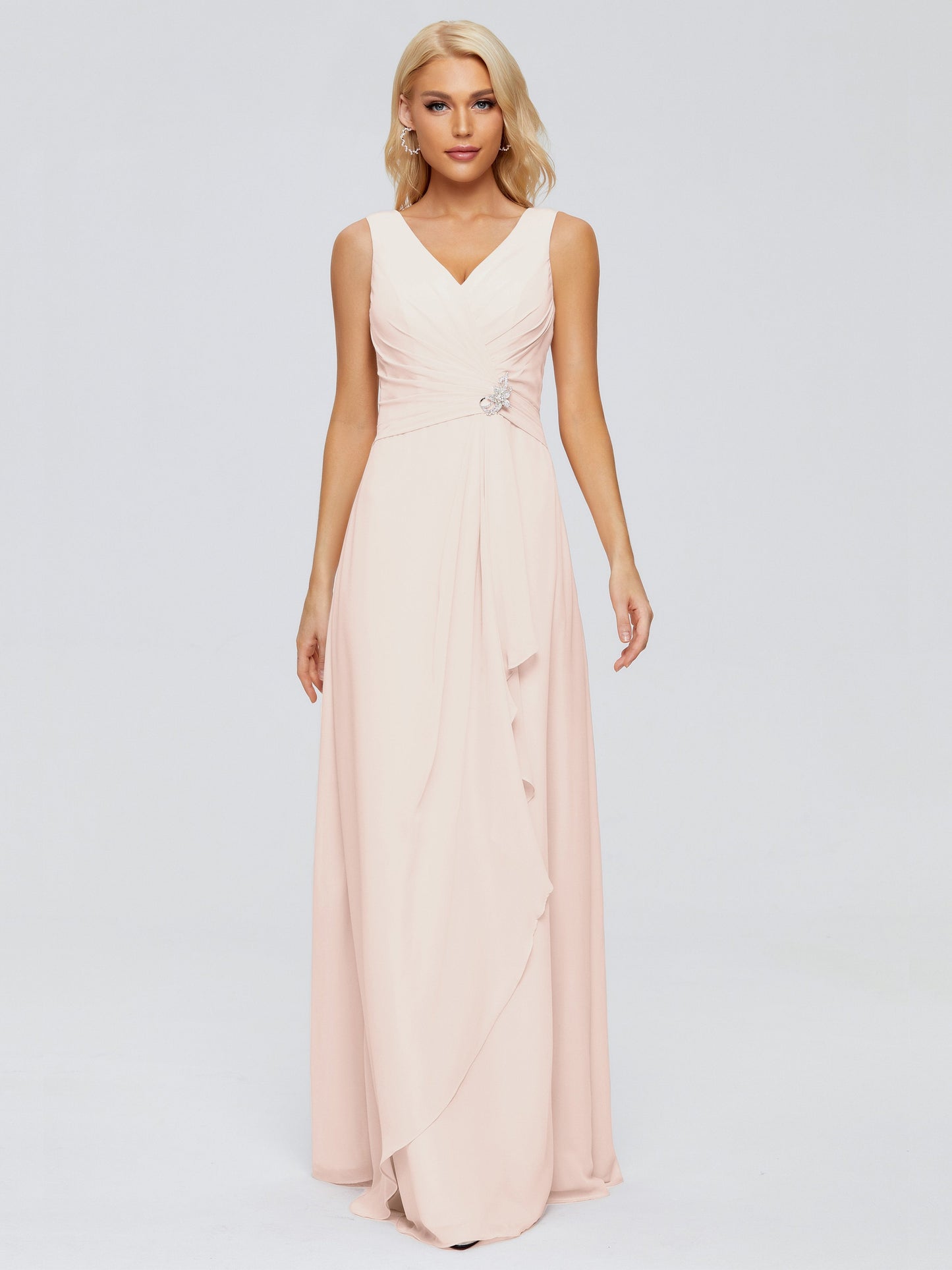 Maria V Neck Sleeveless Chiffon Bridesmaid Dresses
