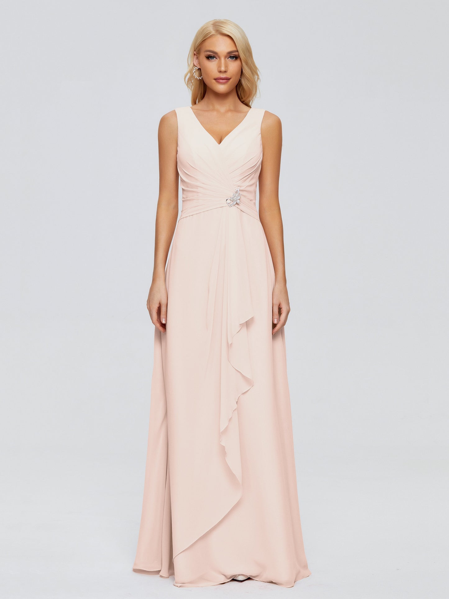 Maria V Neck Sleeveless Chiffon Bridesmaid Dresses