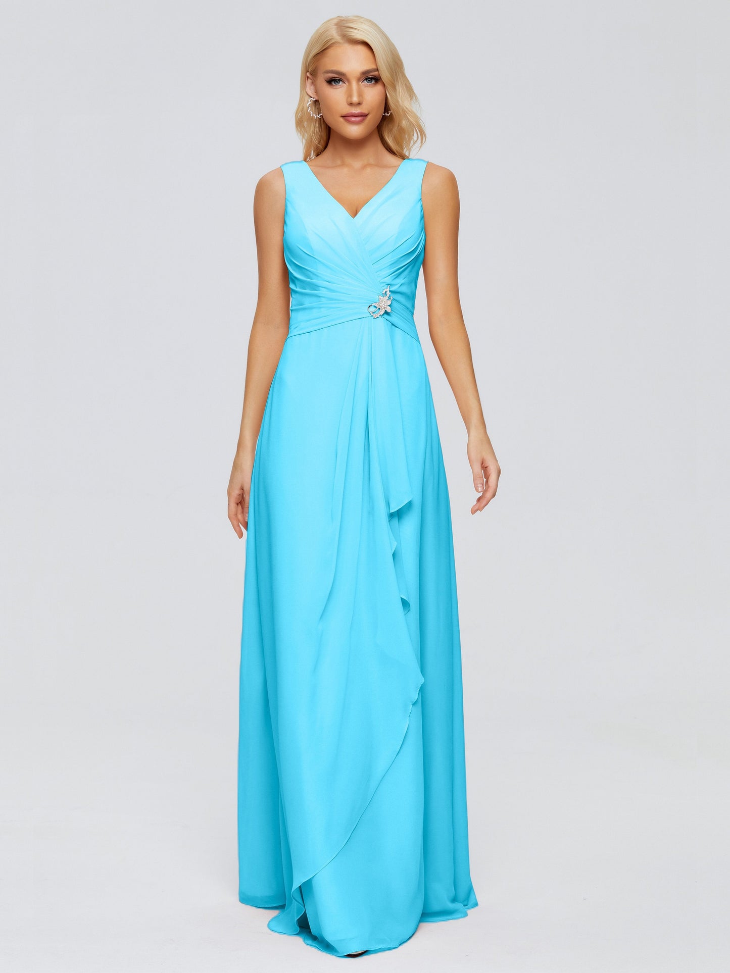 Maria V Neck Sleeveless Chiffon Bridesmaid Dresses