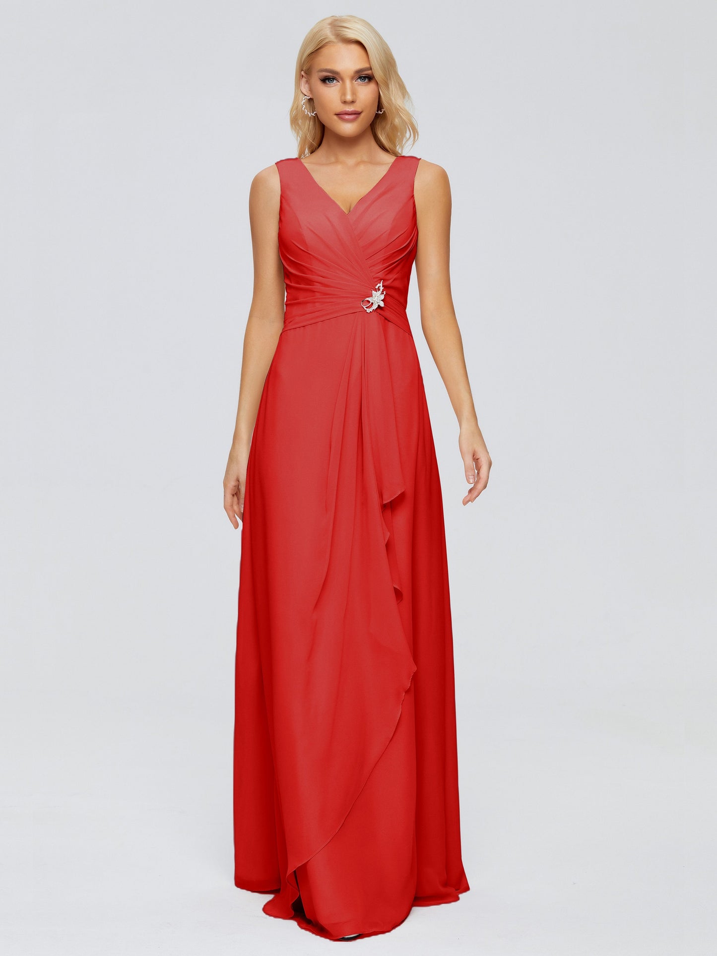 Maria V Neck Sleeveless Chiffon Bridesmaid Dresses