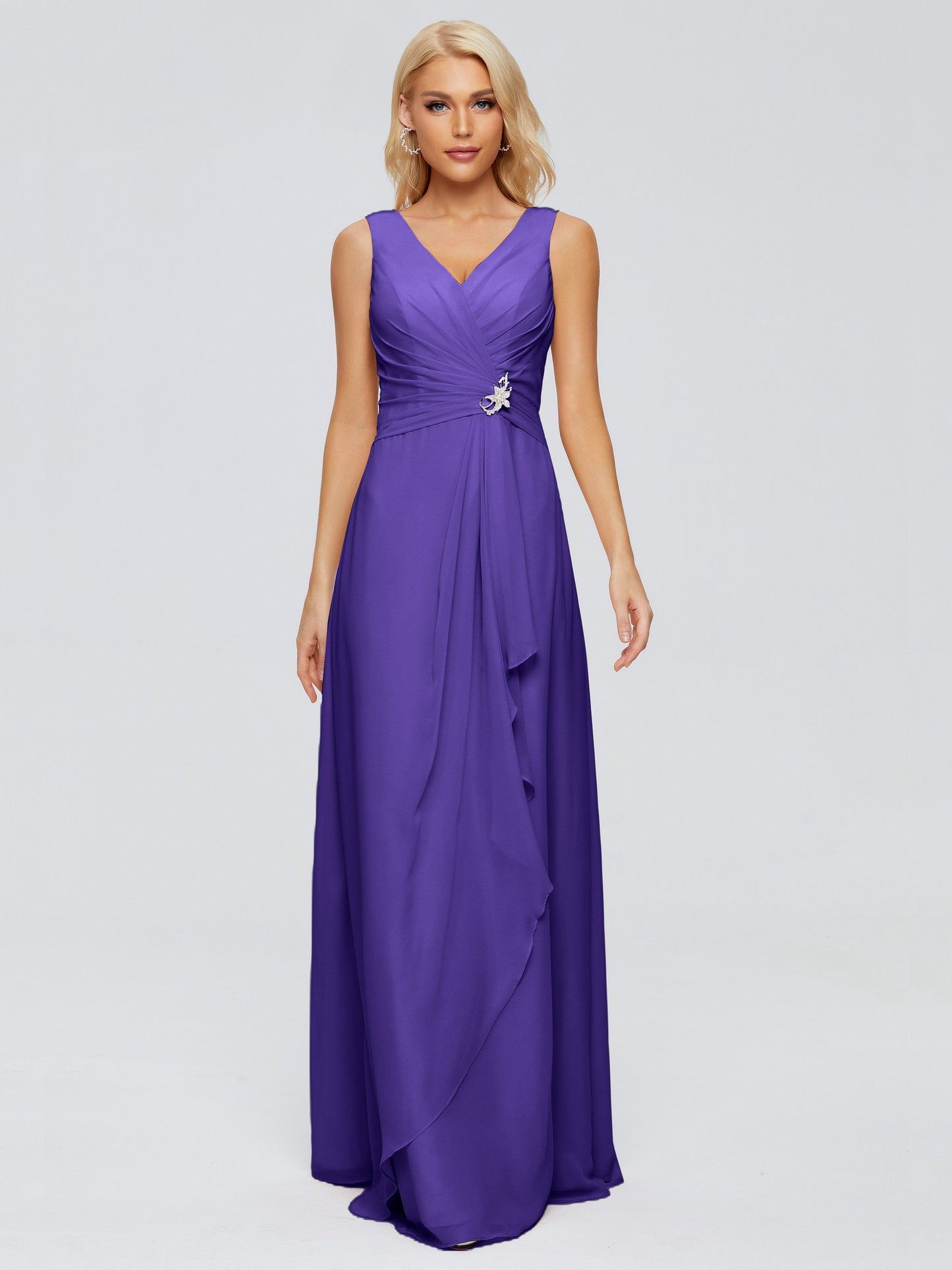 Maria V Neck Sleeveless Chiffon Bridesmaid Dresses