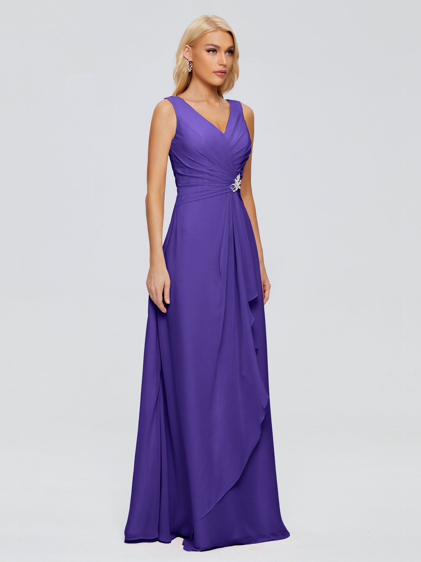 Maria V Neck Sleeveless Chiffon Bridesmaid Dresses
