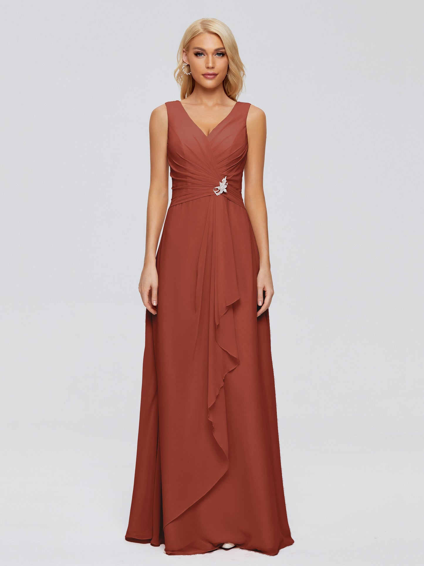 Maria V Neck Sleeveless Chiffon Bridesmaid Dresses