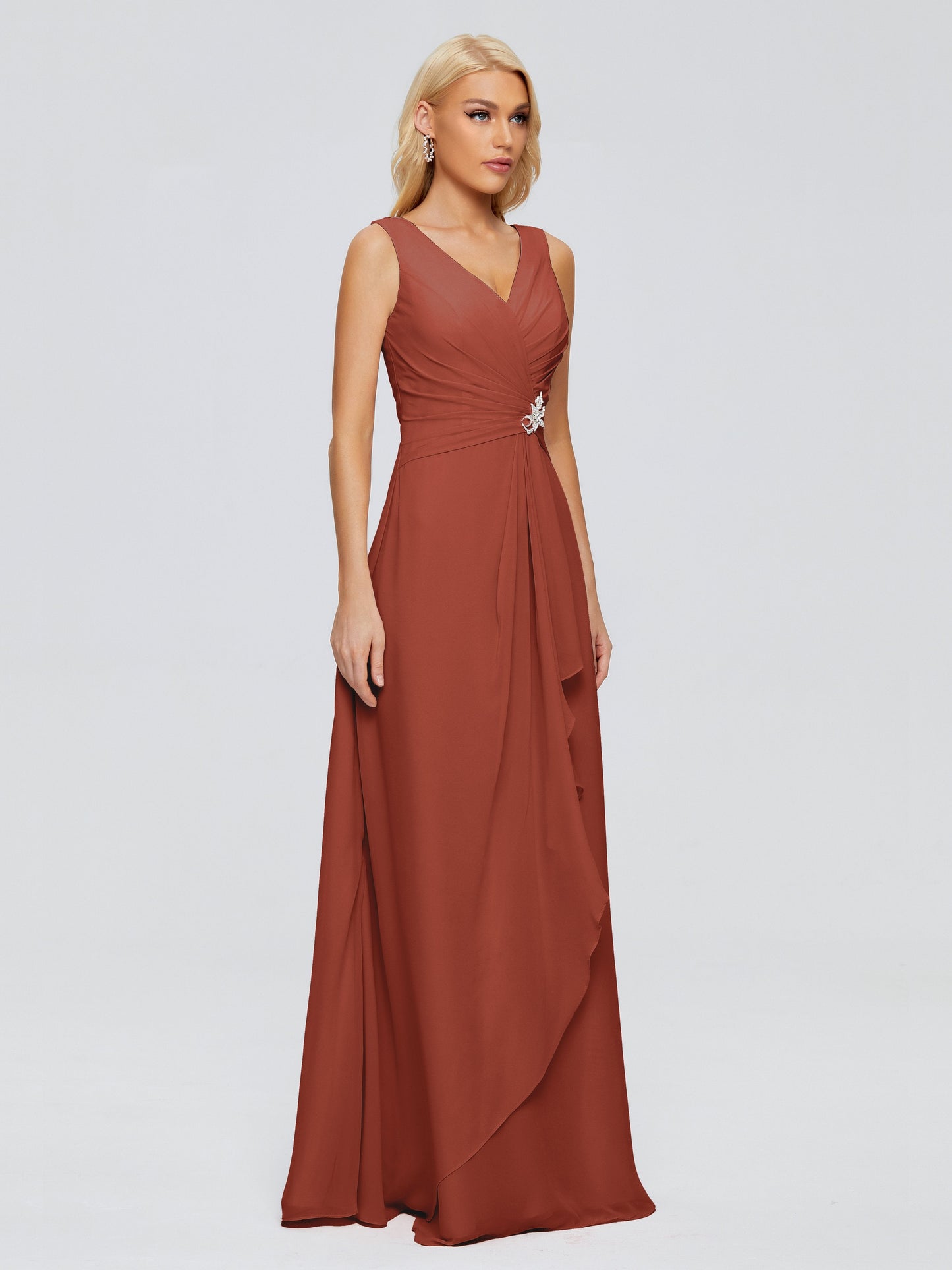Maria V Neck Sleeveless Chiffon Bridesmaid Dresses
