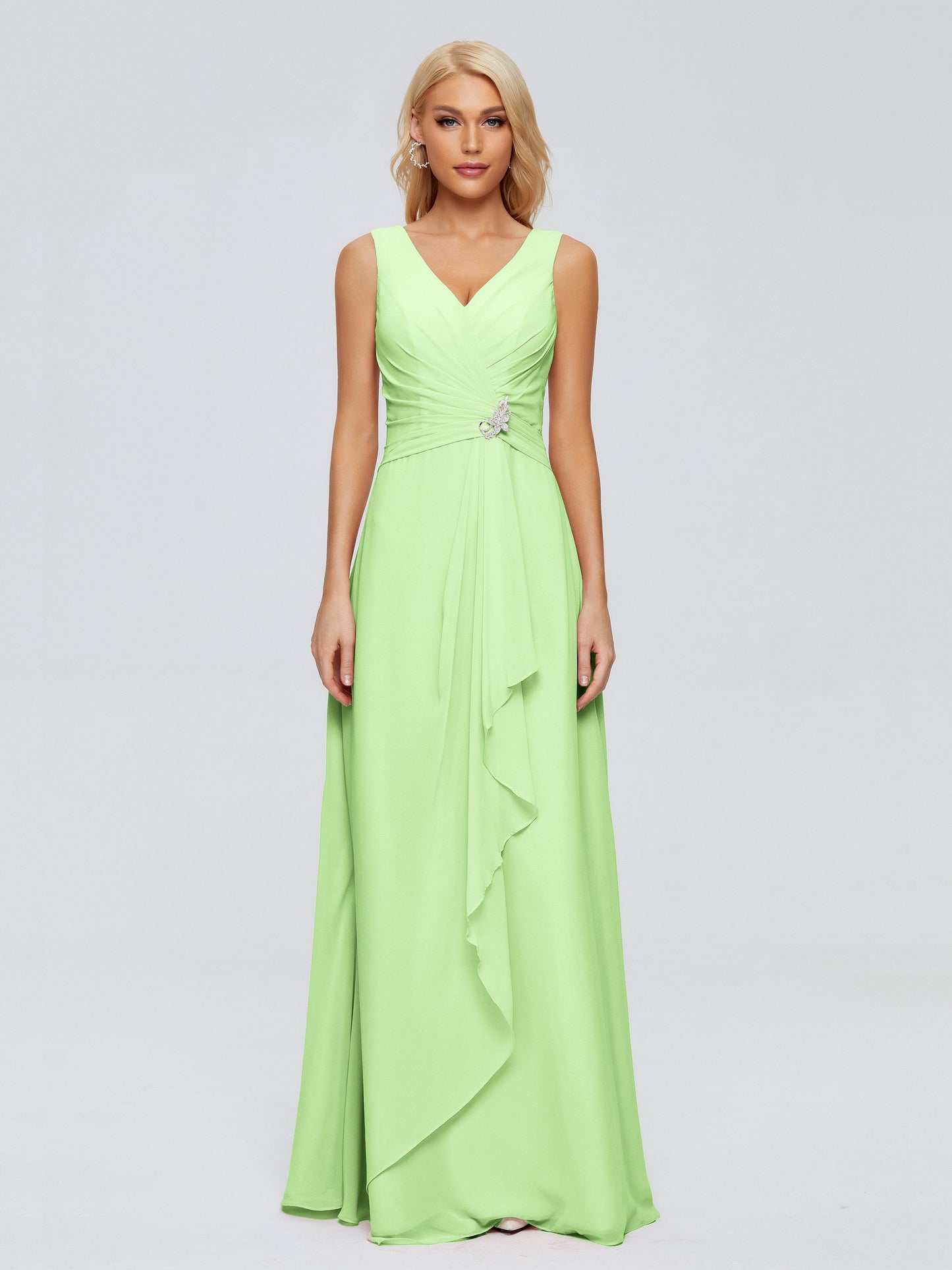 Maria V Neck Sleeveless Chiffon Bridesmaid Dresses