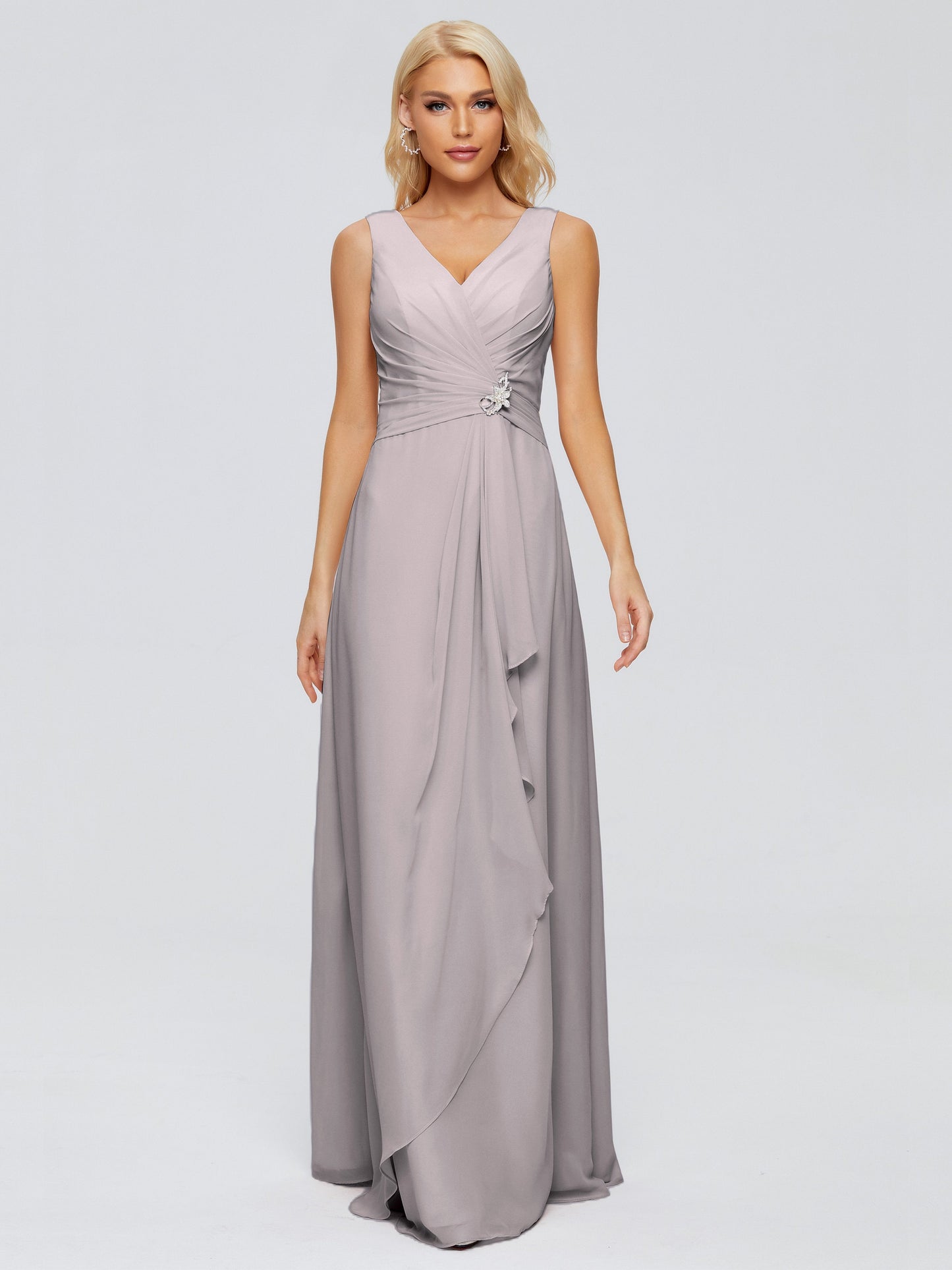 Maria V Neck Sleeveless Chiffon Bridesmaid Dresses