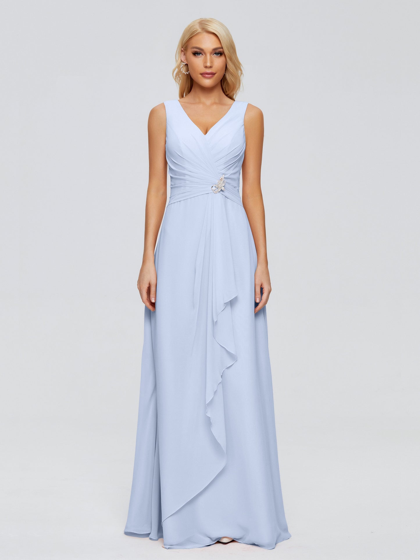 Maria V Neck Sleeveless Chiffon Bridesmaid Dresses