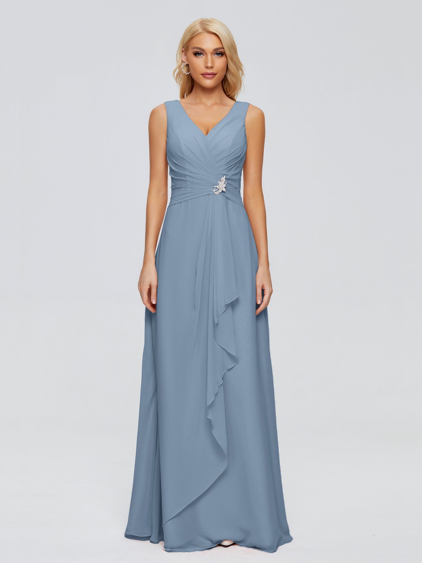 Maria V Neck Sleeveless Chiffon Bridesmaid Dresses