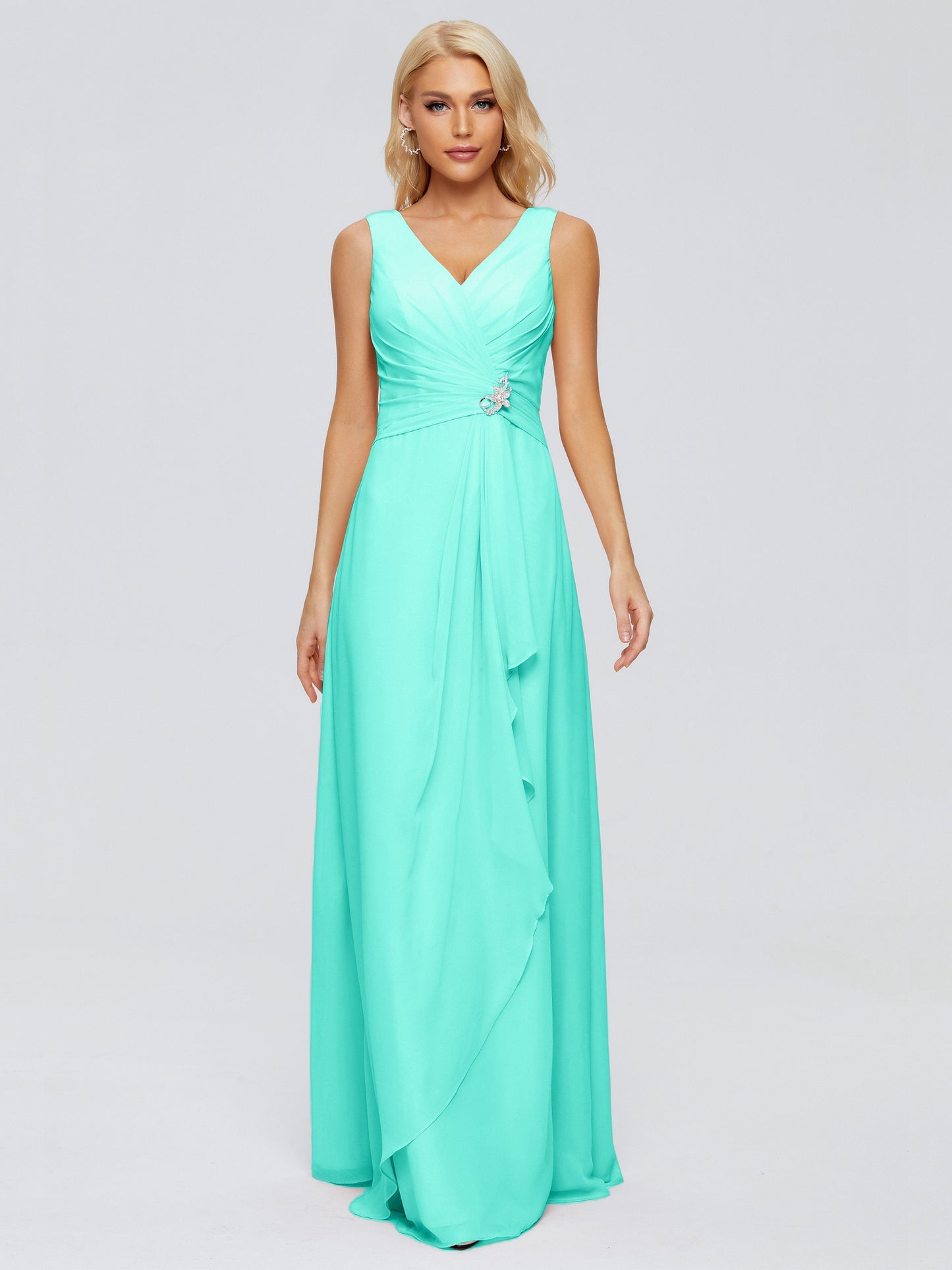 Maria V Neck Sleeveless Chiffon Bridesmaid Dresses