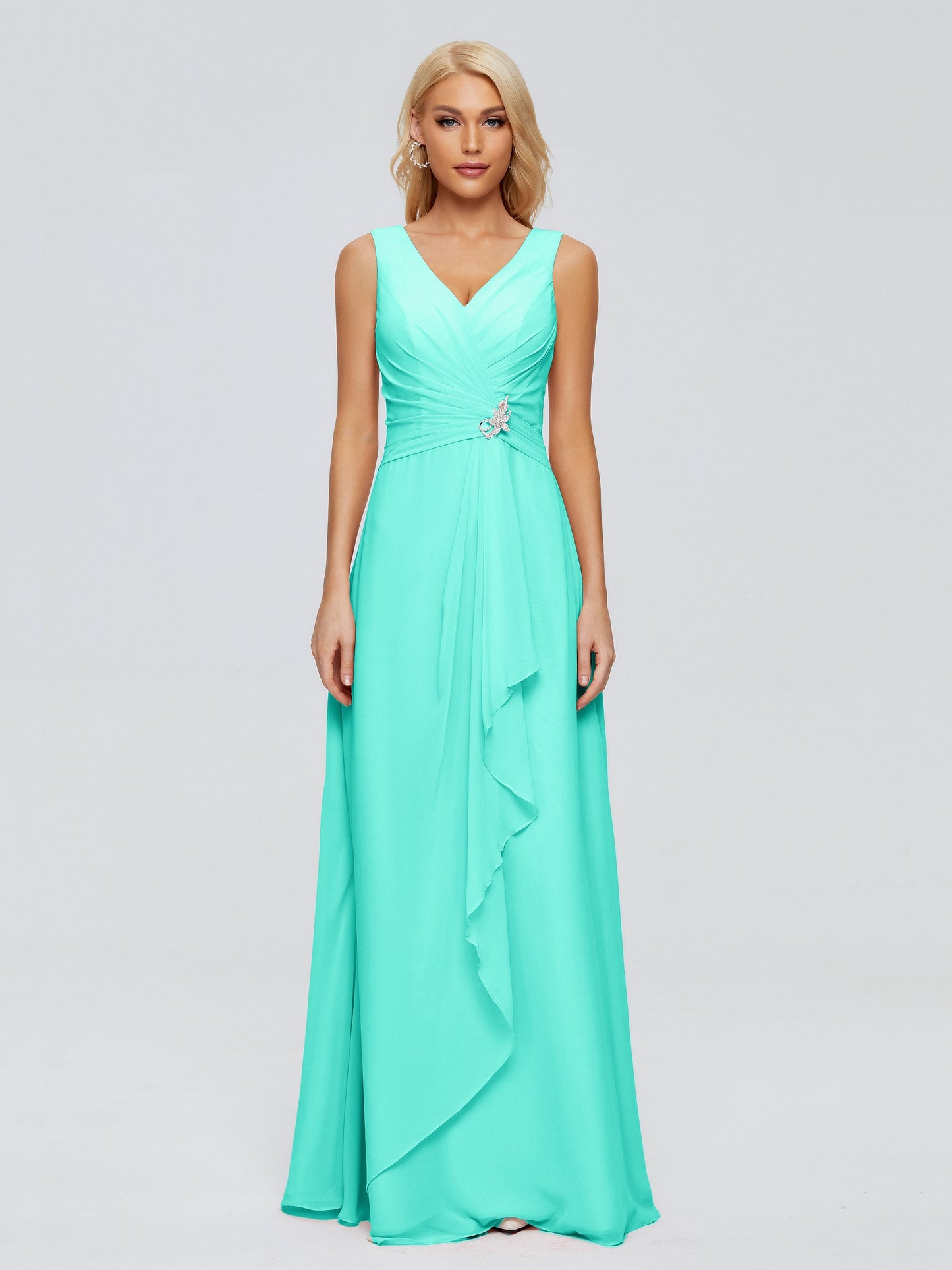 Maria V Neck Sleeveless Chiffon Bridesmaid Dresses