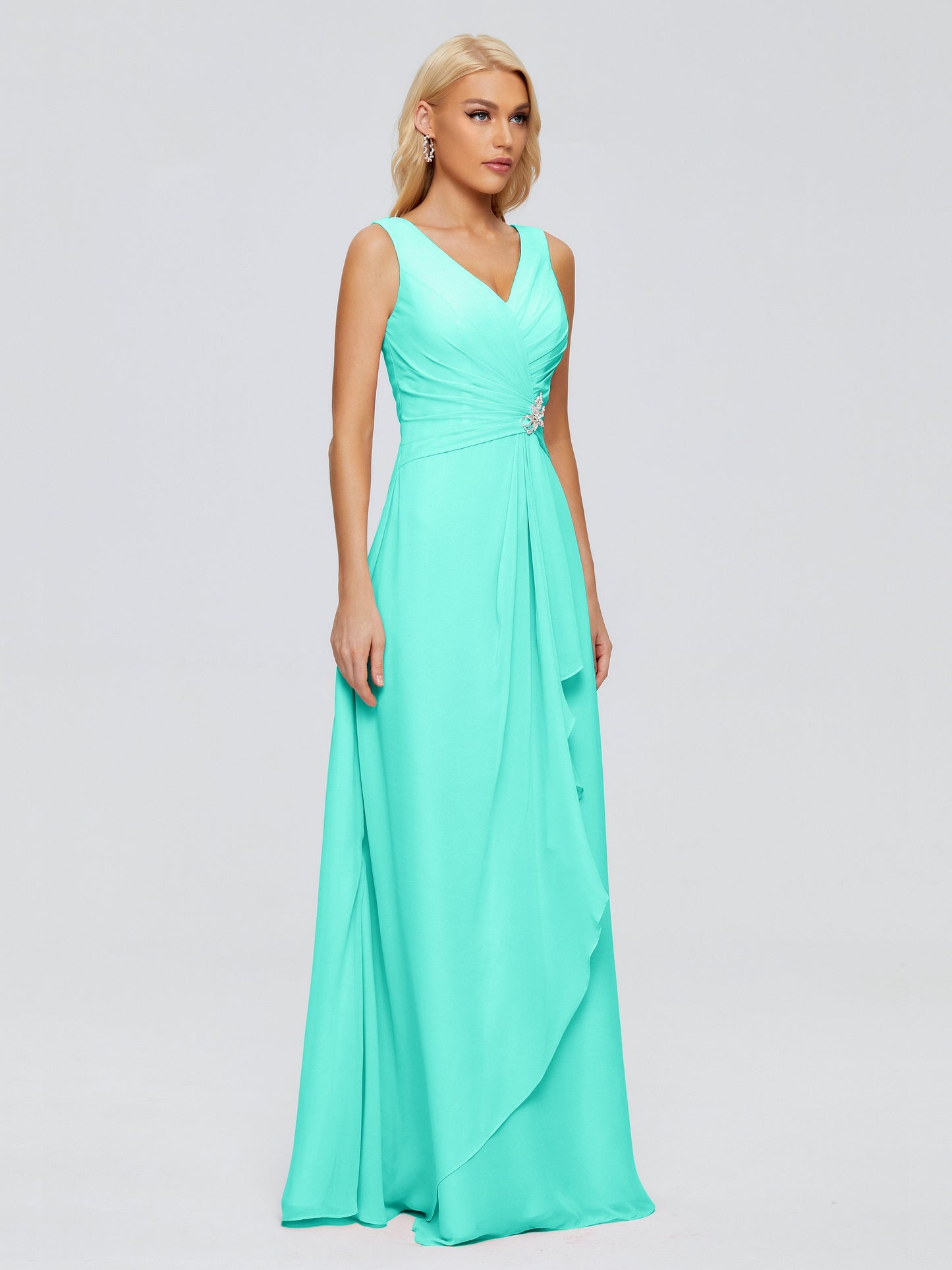 Maria V Neck Sleeveless Chiffon Bridesmaid Dresses