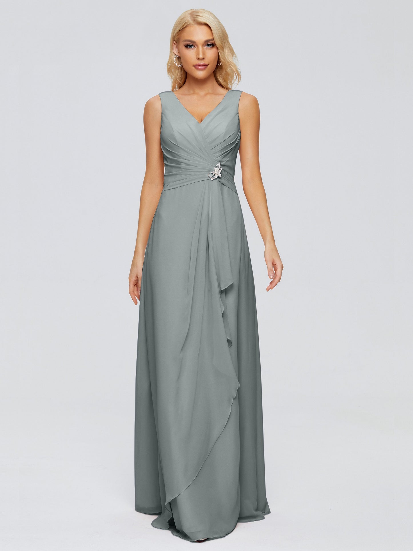 Maria V Neck Sleeveless Chiffon Bridesmaid Dresses