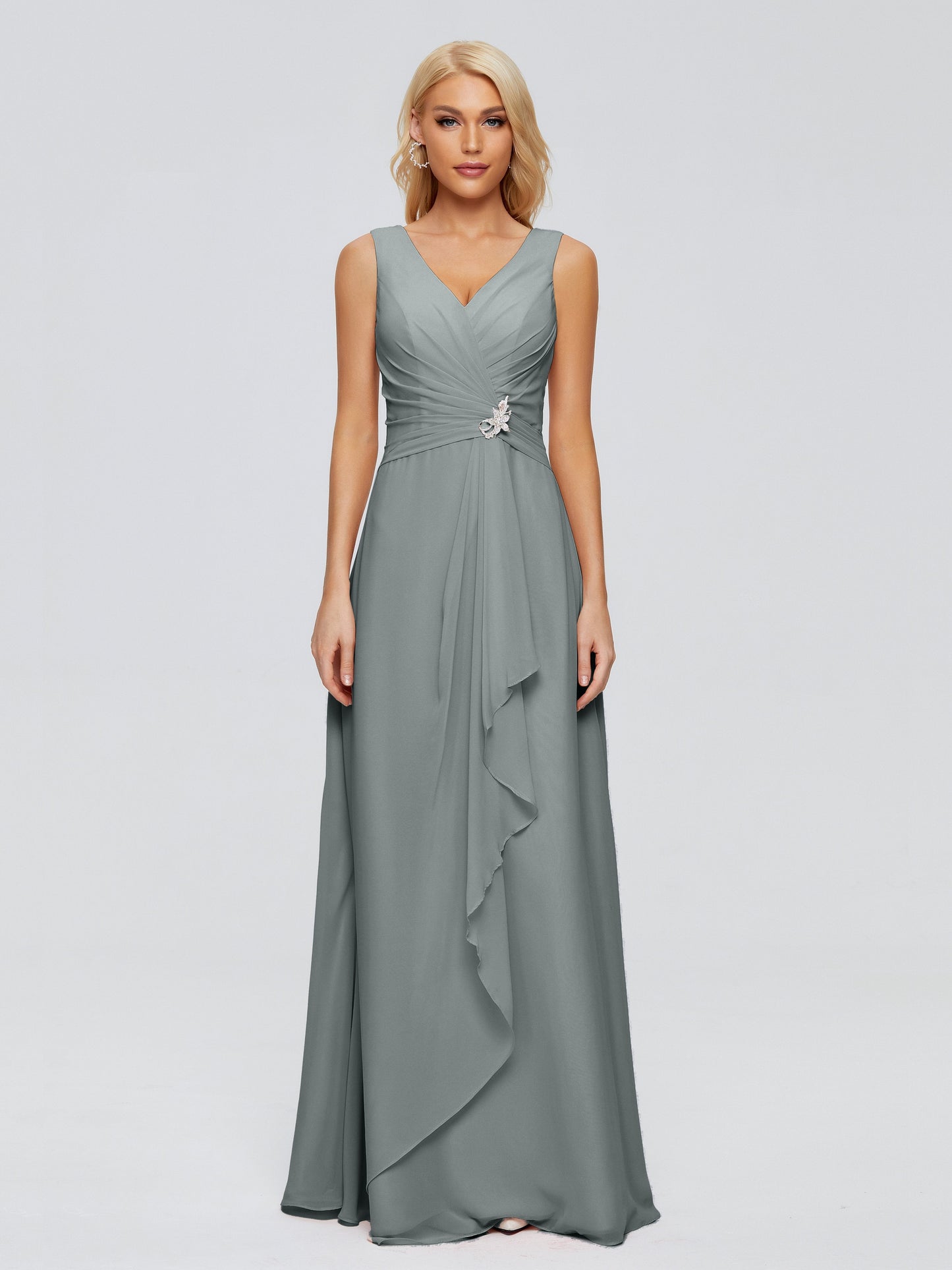 Maria V Neck Sleeveless Chiffon Bridesmaid Dresses