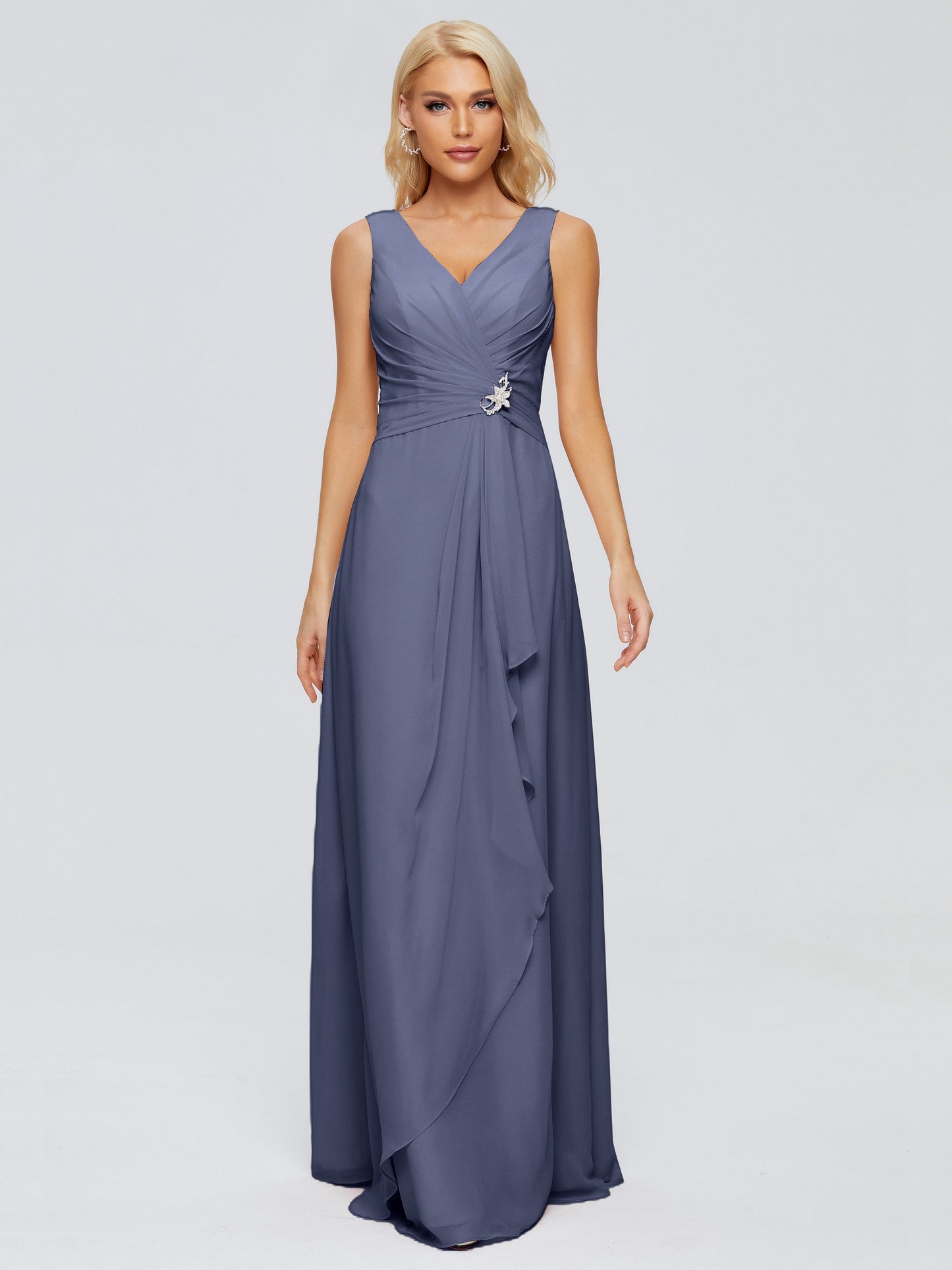 Maria V Neck Sleeveless Chiffon Bridesmaid Dresses