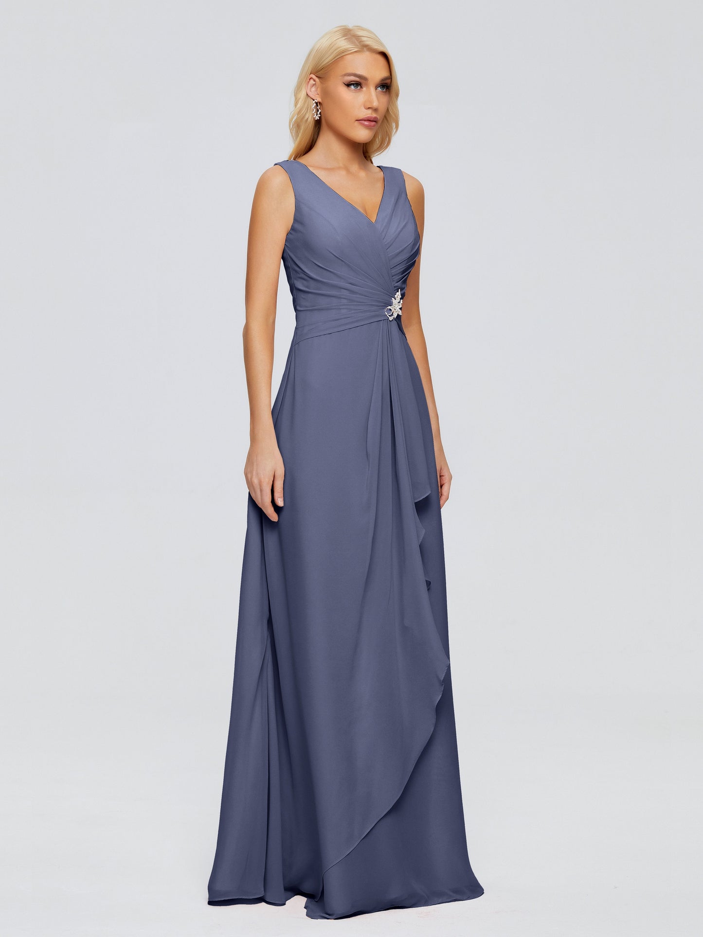 Maria V Neck Sleeveless Chiffon Bridesmaid Dresses