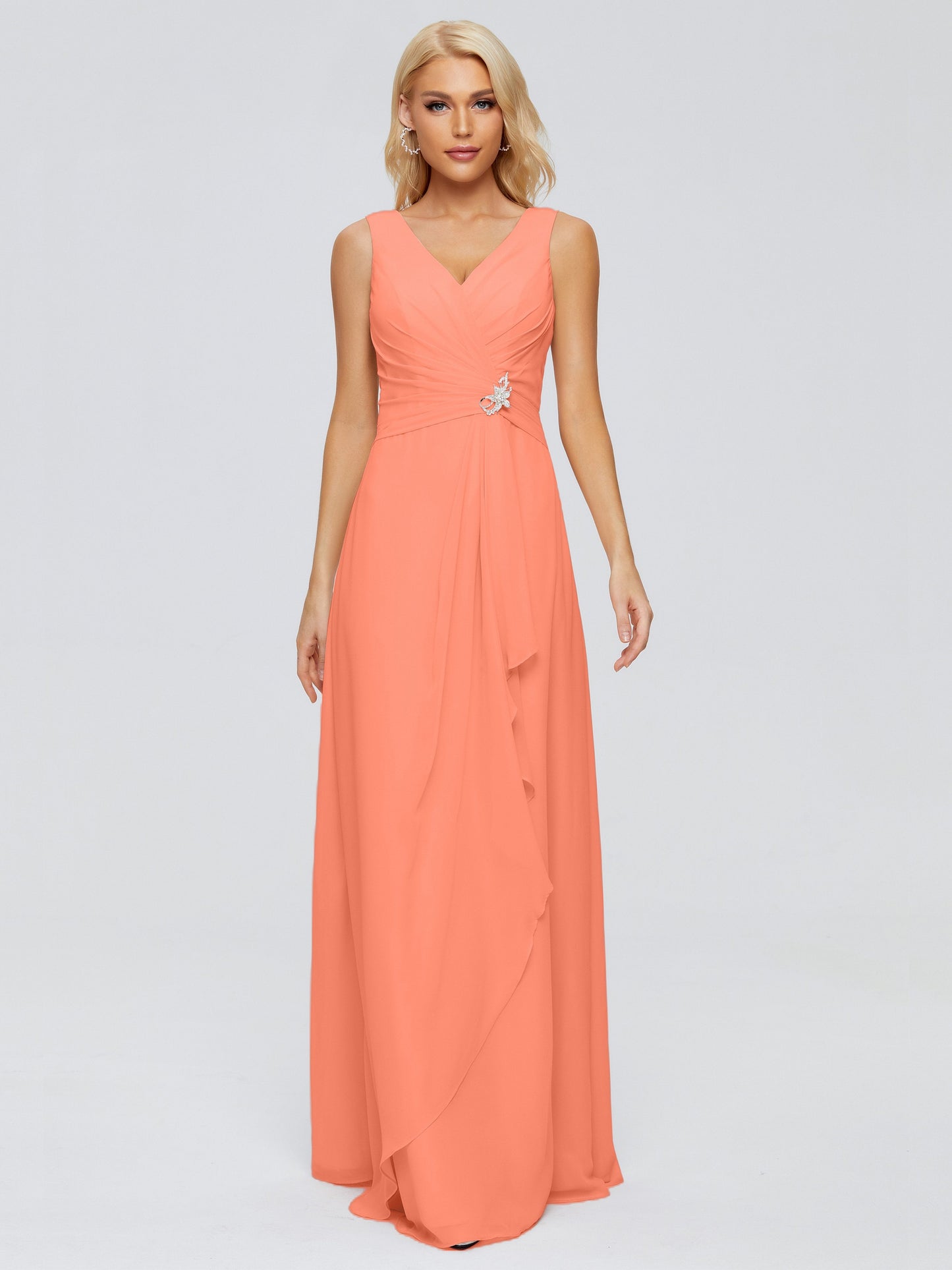 Maria V Neck Sleeveless Chiffon Bridesmaid Dresses
