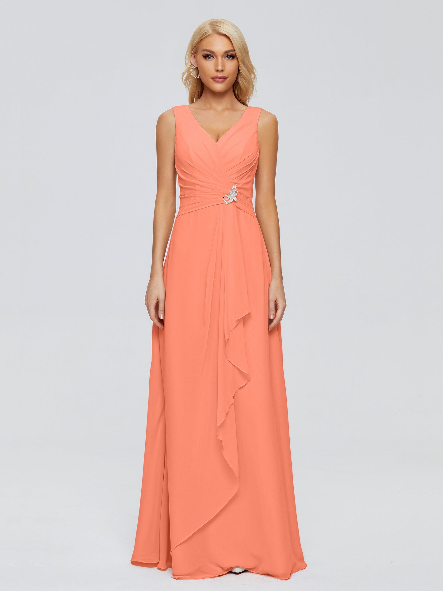 Maria V Neck Sleeveless Chiffon Bridesmaid Dresses