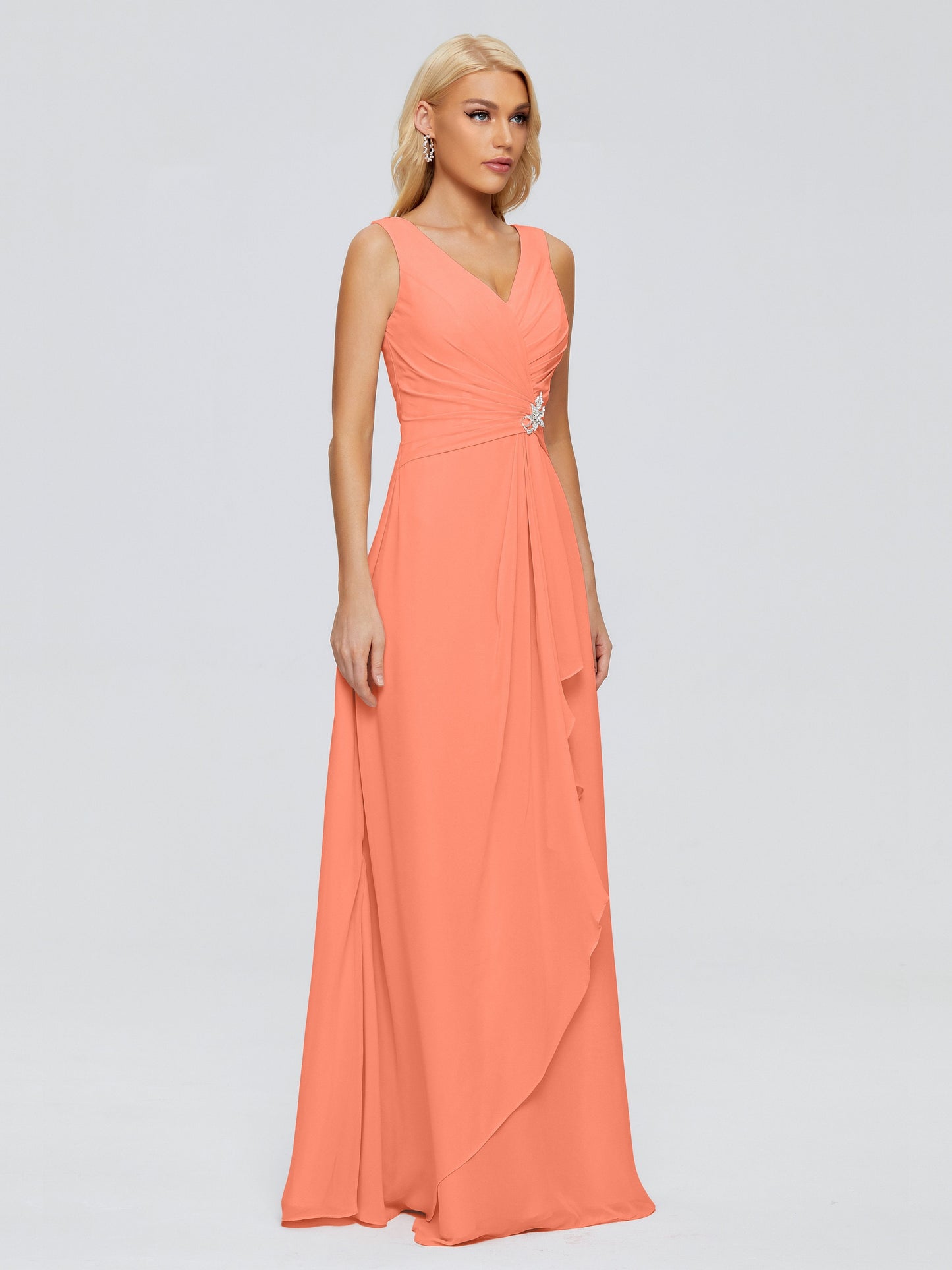 Maria V Neck Sleeveless Chiffon Bridesmaid Dresses