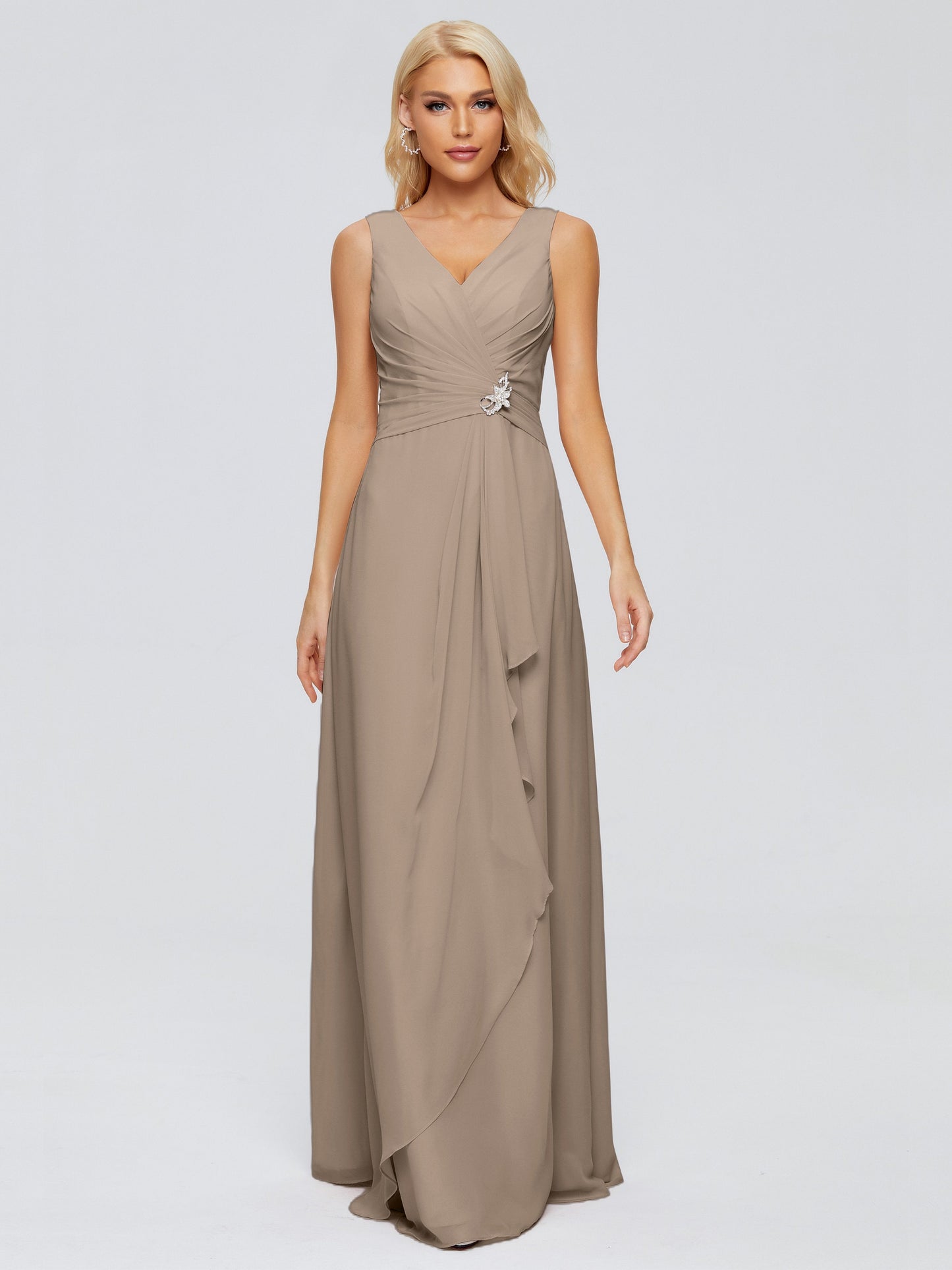 Maria V Neck Sleeveless Chiffon Bridesmaid Dresses