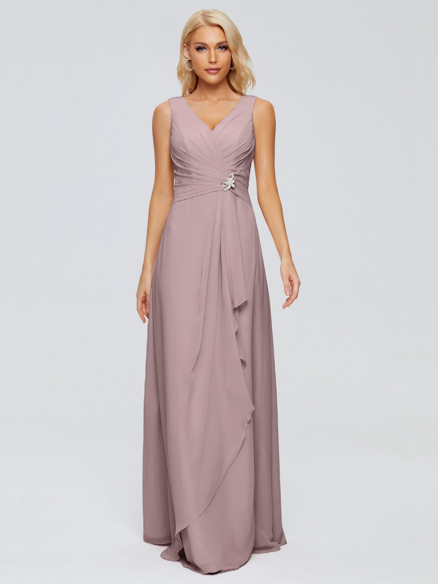 Maria V Neck Sleeveless Chiffon Bridesmaid Dresses