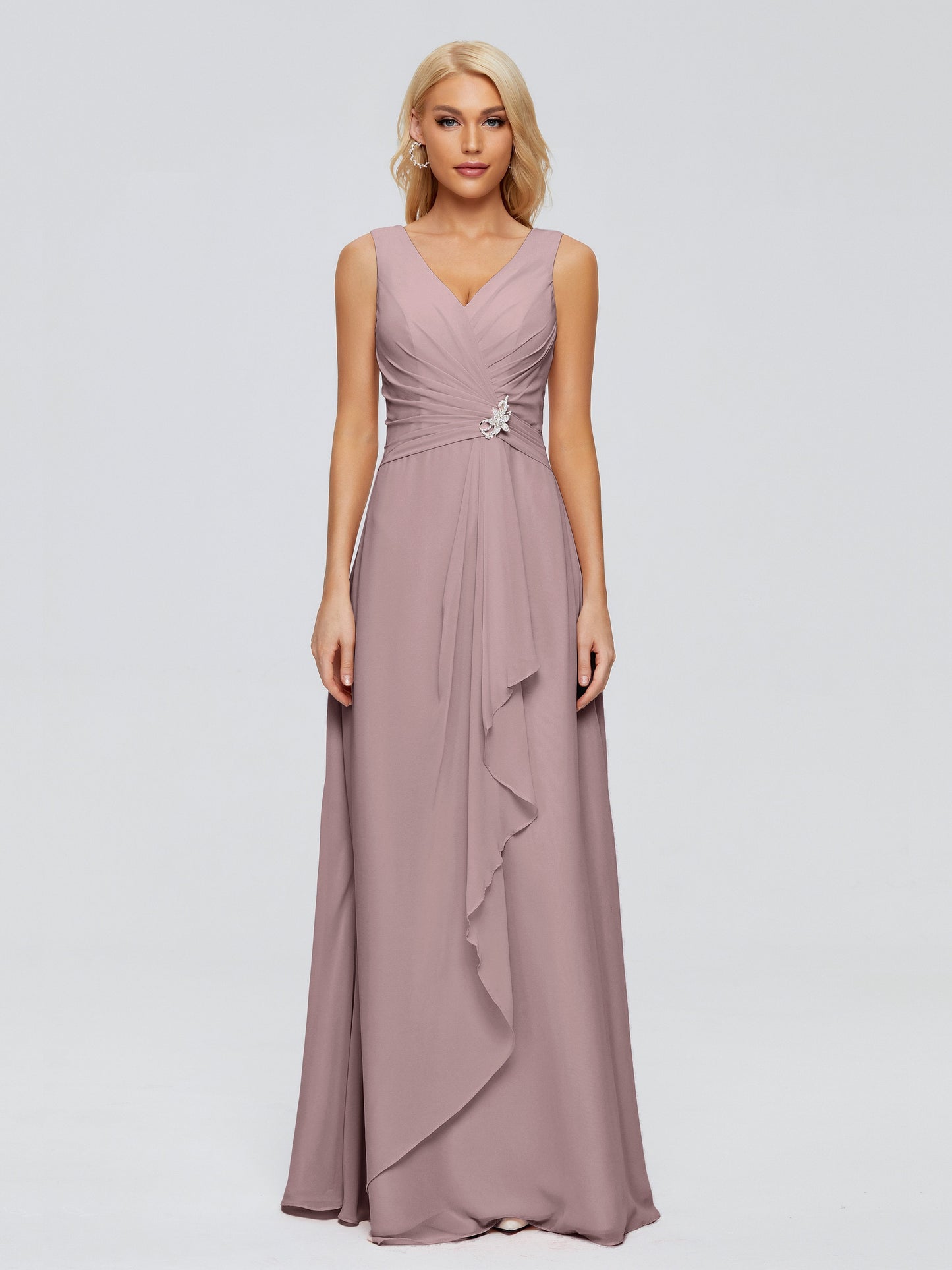 Maria V Neck Sleeveless Chiffon Bridesmaid Dresses