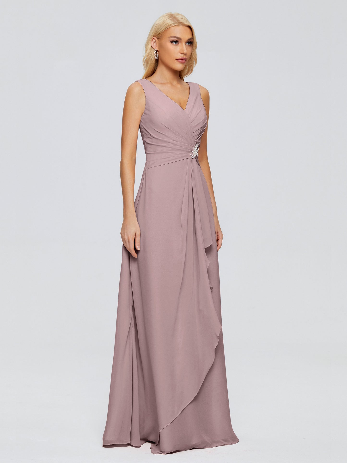 Maria V Neck Sleeveless Chiffon Bridesmaid Dresses