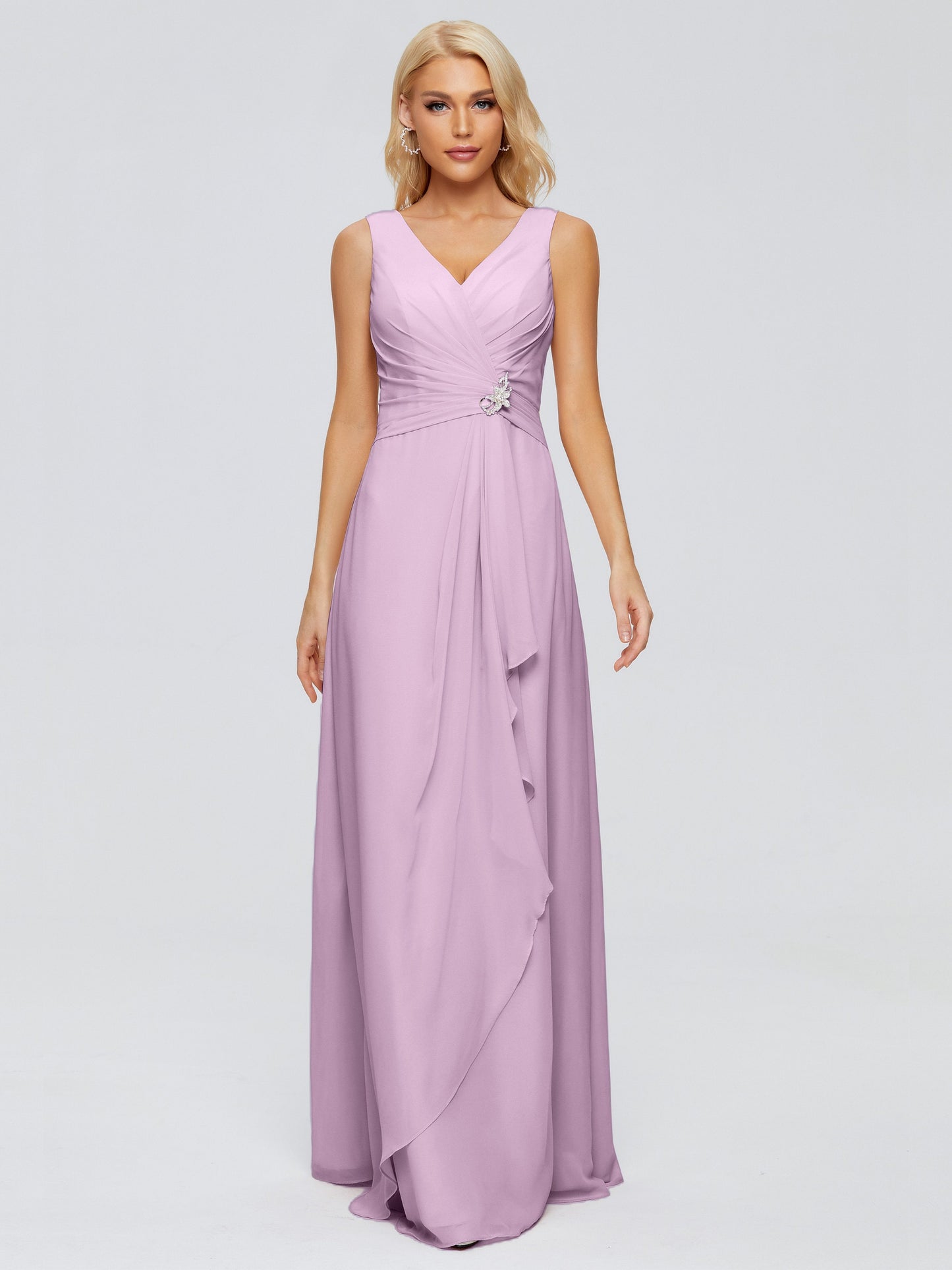 Maria V Neck Sleeveless Chiffon Bridesmaid Dresses