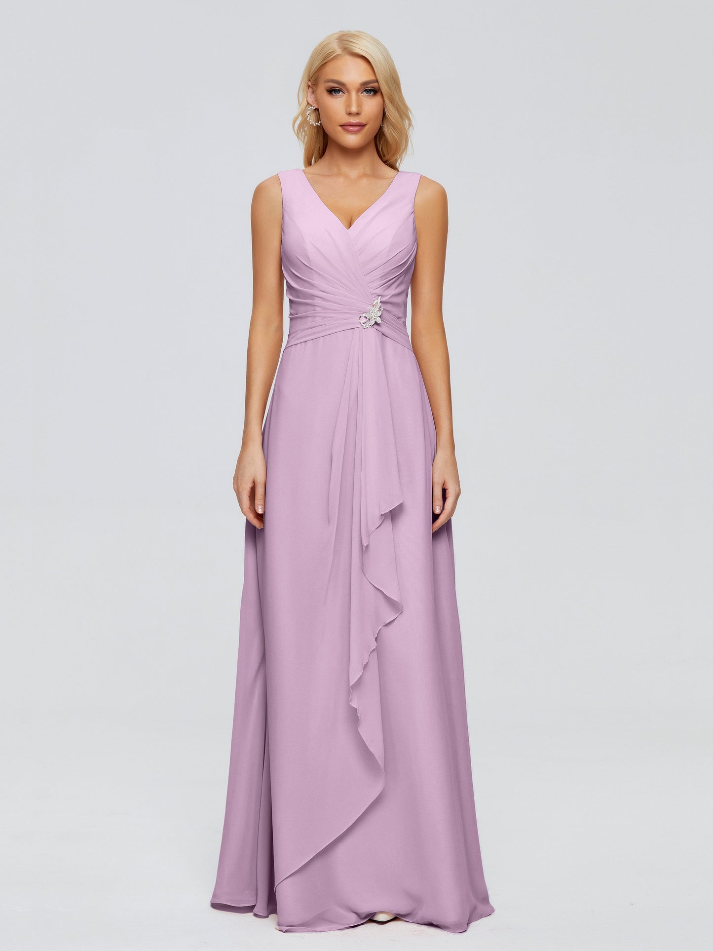 Maria V Neck Sleeveless Chiffon Bridesmaid Dresses