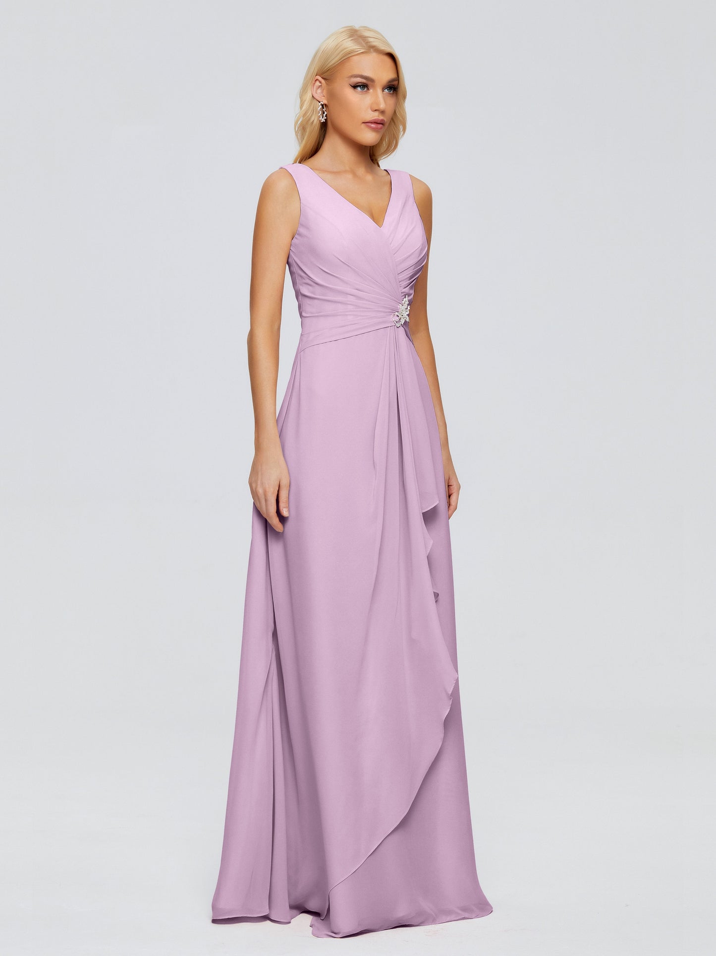 Maria V Neck Sleeveless Chiffon Bridesmaid Dresses