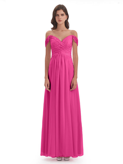 Marjorie Off The Shoulder Open Back Chiffon Long Bridesmaid Dresses