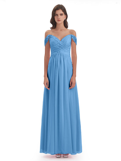 Marjorie Off The Shoulder Open Back Chiffon Long Bridesmaid Dresses