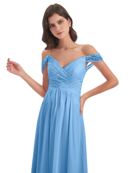 Marjorie Off The Shoulder Open Back Chiffon Long Bridesmaid Dresses