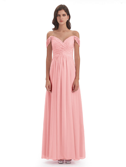 Marjorie Off The Shoulder Open Back Chiffon Long Bridesmaid Dresses