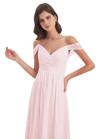 Marjorie Off The Shoulder Open Back Chiffon Long Bridesmaid Dresses