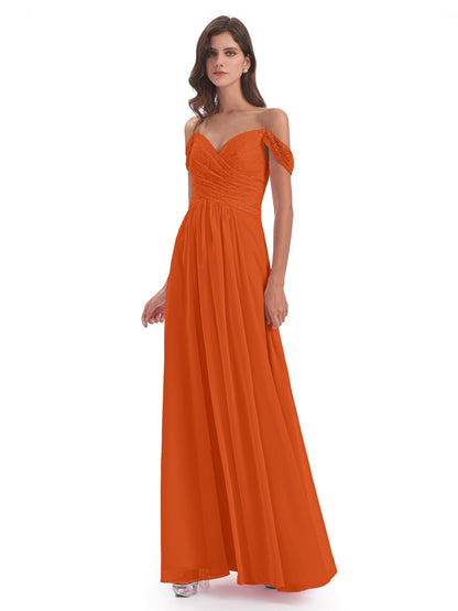 Marjorie Off The Shoulder Open Back Chiffon Long Bridesmaid Dresses