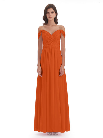 Marjorie Off The Shoulder Open Back Chiffon Long Bridesmaid Dresses
