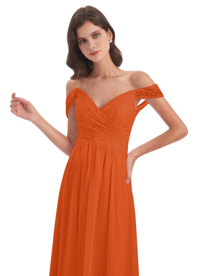 Marjorie Off The Shoulder Open Back Chiffon Long Bridesmaid Dresses