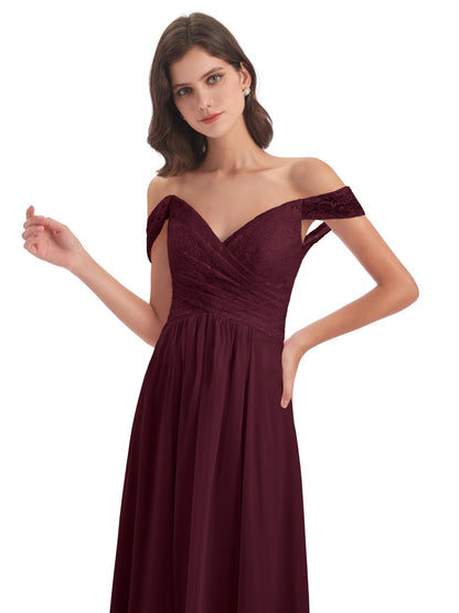 Marjorie Off The Shoulder Open Back Chiffon Long Bridesmaid Dresses