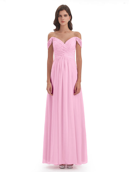 Marjorie Off The Shoulder Open Back Chiffon Long Bridesmaid Dresses