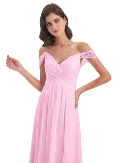 Marjorie Off The Shoulder Open Back Chiffon Long Bridesmaid Dresses