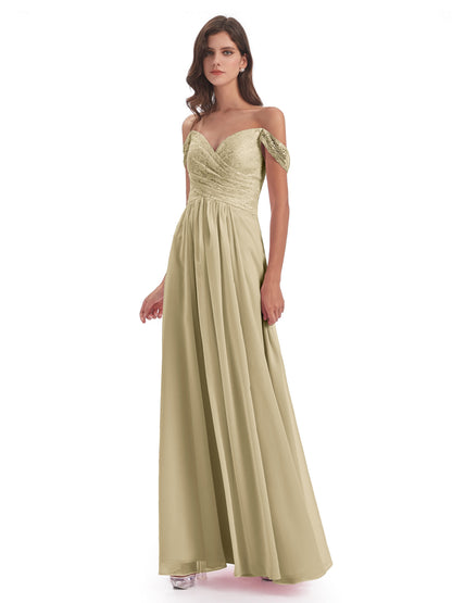 Marjorie Off The Shoulder Open Back Chiffon Long Bridesmaid Dresses