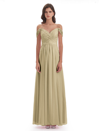 Marjorie Off The Shoulder Open Back Chiffon Long Bridesmaid Dresses