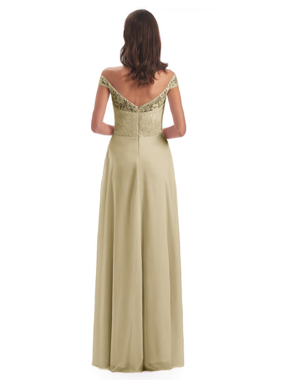 Marjorie Off The Shoulder Open Back Chiffon Long Bridesmaid Dresses