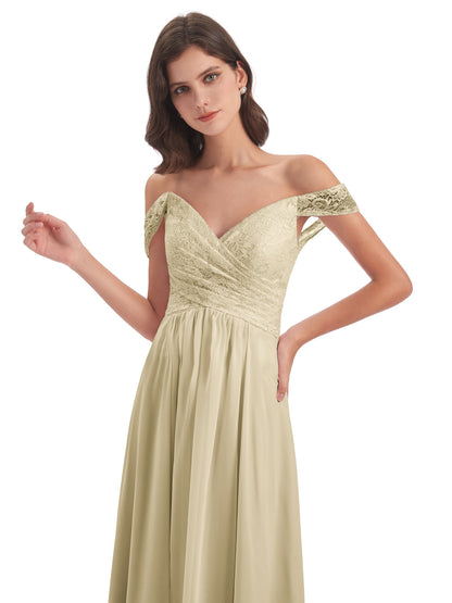 Marjorie Off The Shoulder Open Back Chiffon Long Bridesmaid Dresses