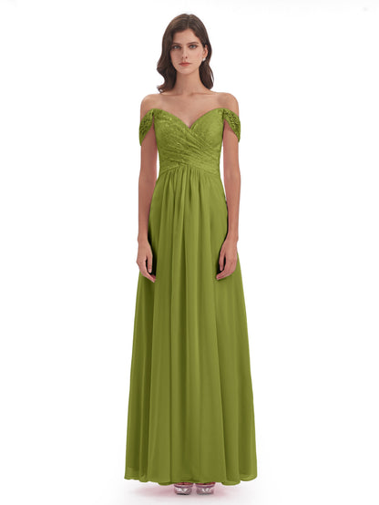 Marjorie Off The Shoulder Open Back Chiffon Long Bridesmaid Dresses