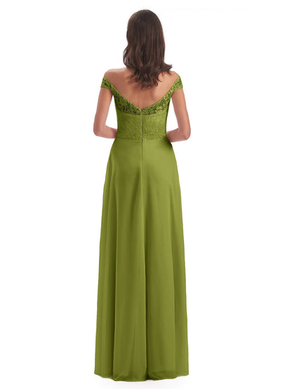 Marjorie Off The Shoulder Open Back Chiffon Long Bridesmaid Dresses