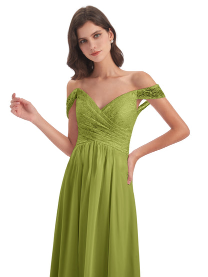 Marjorie Off The Shoulder Open Back Chiffon Long Bridesmaid Dresses